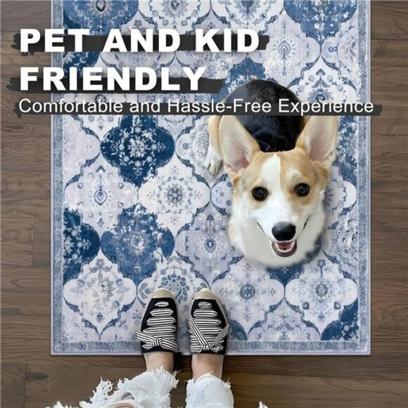 Moroccan Runner Rug 2x6 Washable Non Slip Blue Grey Boho Hallway Kitchen Mat - Picture 5 of 7